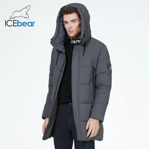 ICEbear 2023 winter  men's clothing thicken warm men's jacket hooded men's mid-length  coat fashionable cotton jacket MWD3061D