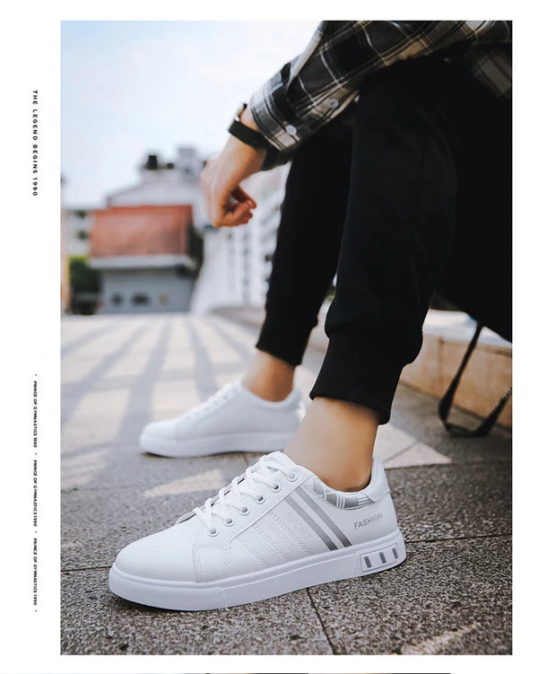 Men's Sneakers Casual Sports Shoes for Men Lightweight PU Leather Breathable Shoe Mens Flat White Tenis Shoes Zapatillas Hombre