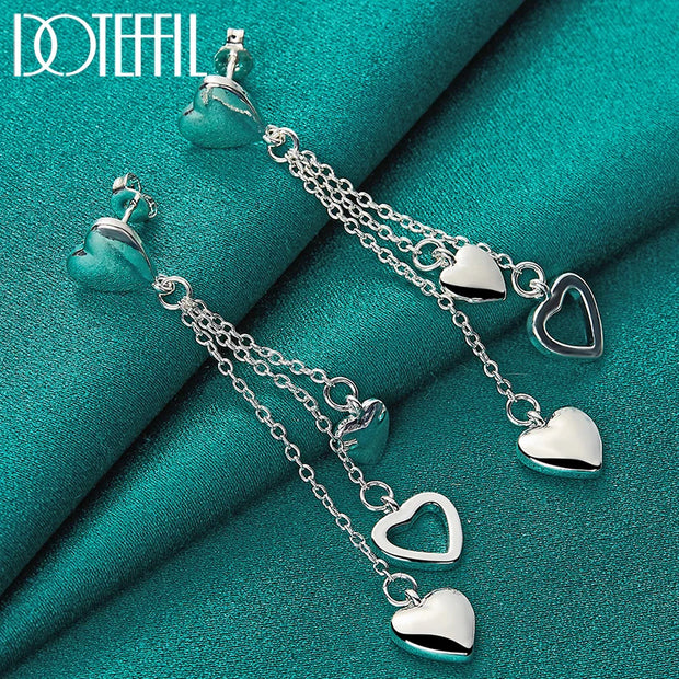 DOTEFFIL 925 Sterling Silver Solid Hollow Heart Drop Earrings For Woman Wedding Engagement Fashion Party Charm Jewelry