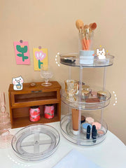 Transparent rotating multi-layer desktop cosmetics shelf storage box desktop dresser skin care products perfume tray