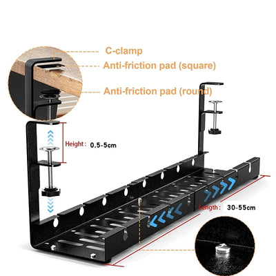 Expandable Under Desk Cable Storage Rack Management Tray Desk Socket Holder Wire Cord Power Strip Adapter Wire Organizer Shelf