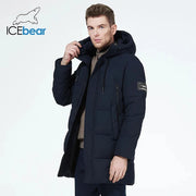 ICEbear 2023 winter  men's clothing thicken warm men's jacket hooded men's mid-length  coat fashionable cotton jacket MWD3061D