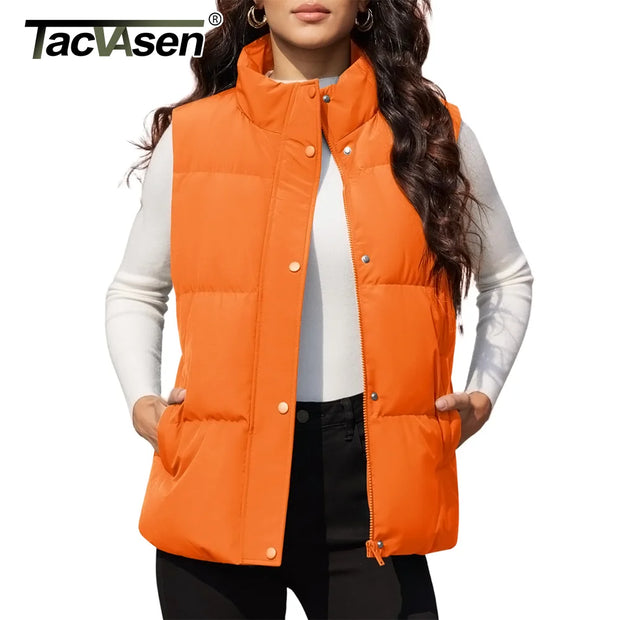 TACVASEN Winter Down Vest Womens Stand Collar Puffer Vest Water Resistant Lightweight Sleeveless Down Coat Padded Jacket Outwear