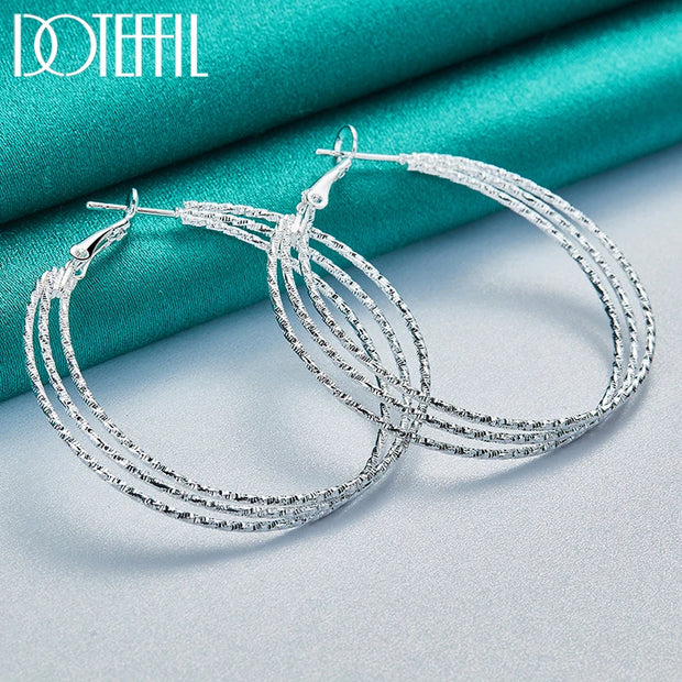 DOTEFFIL 925 Sterling Silver Round Three Circle 50mm Hoop Earrings For Woman Wedding Engagement Party Fashion Charm Jewelry