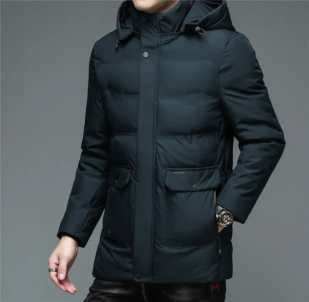 Men's Winter Windproof Warm Jackets Thick Warm Hooded Parkas Long Coat Men Clothing Casual Big Pocket Windproof Overcoats