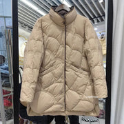 Lagabogy 2024 Mid-Long Puffer Jacket Winter Women Simple White Duck Down Coat Stand Collar Parka Female Single Breasted Outwear