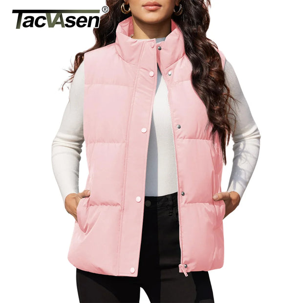 TACVASEN Winter Down Vest Womens Stand Collar Puffer Vest Water Resistant Lightweight Sleeveless Down Coat Padded Jacket Outwear