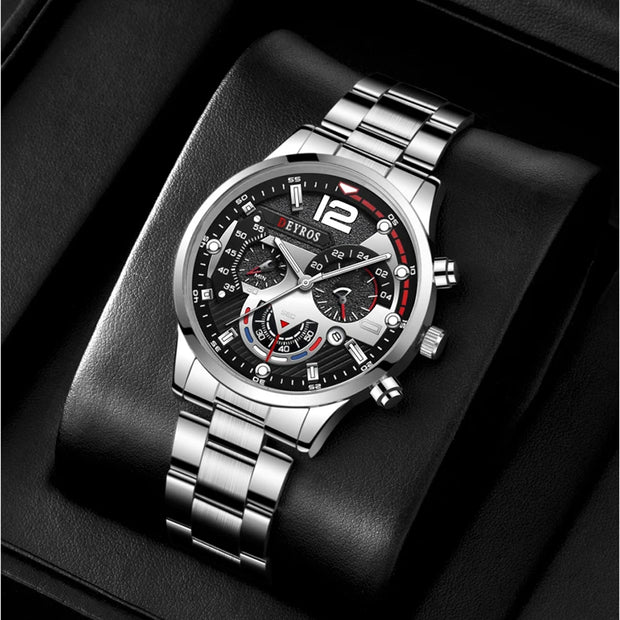 Fashion Mens Sports Watches Luxury Stainless Steel Quartz Wrist Watch Calendar Luminous Clock Men Business Casual часы мужские