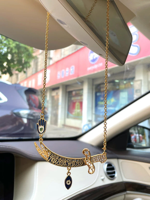 Islam Car Hanging muslim turkish evil eye Imam Ali Sword Hamsa Hand Of Fatima 45 cm chain car pednant