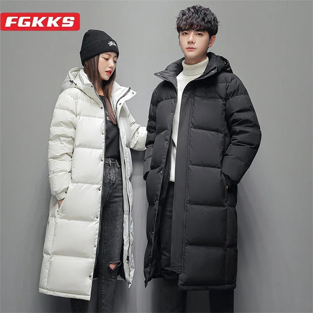 FGKKS 2024 Outdoor Leisure Parka Cotton-Padded Men's Slim Cotton Long Coat High Quality Design Hot Casual Parka Men