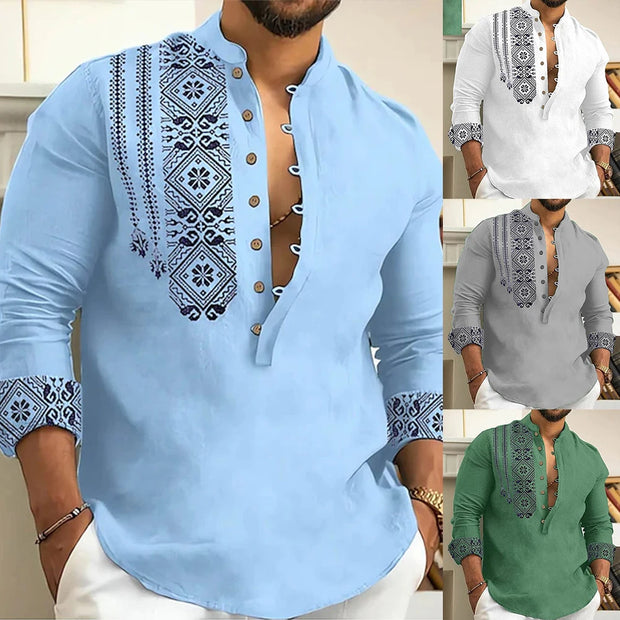 Men's Casual Loose Henley V Neck T Shirts, Button Down Shirt Blouse With Long Sleeves, Perfect For Summer Fashion