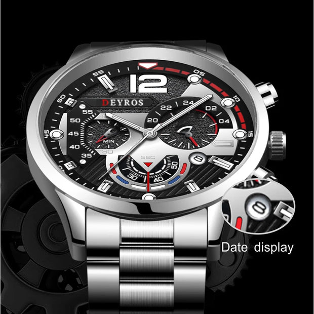 Fashion Mens Sports Watches Luxury Stainless Steel Quartz Wrist Watch Calendar Luminous Clock Men Business Casual часы мужские