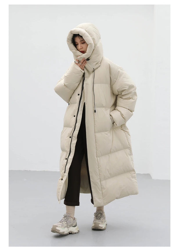 CHIC VEN Women's Down Coats Korean Loose Hooded Thick Warm Long Down Jacket Winter Coat for Women Female Parkas Outerwears 2023