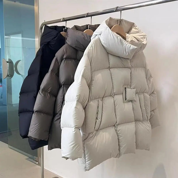 Janveny Winter 90% White Duck Down Jacket Women 2024 Fashion Female Thick Warm Fluffy Parkas Loose Oversized Puffer Coat Outwear