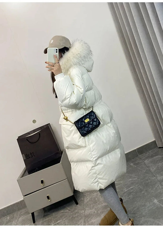 Down Jacket Women Waterproof Winter Long Puffer Jacket 2024 Real Raccoon Fur Hooded Duck Down Coat Female Rain Feather Parkas