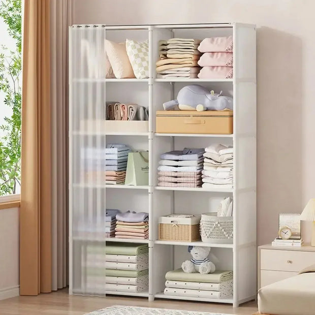 Dustproof Wardrobe Simple Assembly Storage Wardrobe Bedroom Opens Storages  Locker Large Capacity Clothes Organizer Cabinet