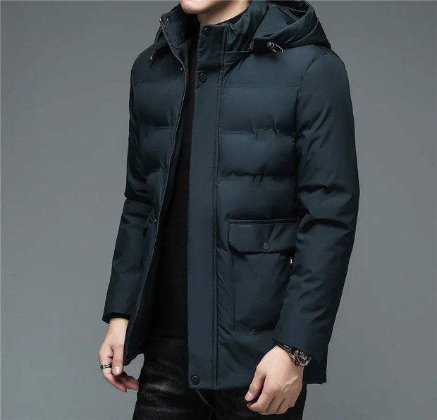 Men's Winter Windproof Warm Jackets Thick Warm Hooded Parkas Long Coat Men Clothing Casual Big Pocket Windproof Overcoats