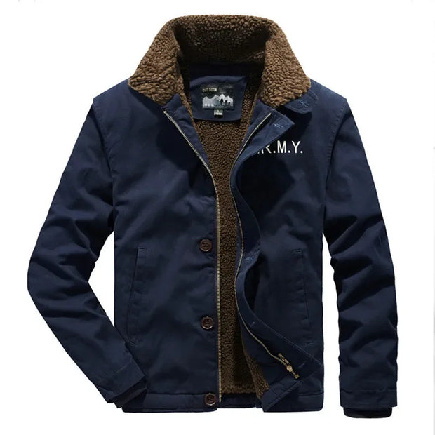 Work Outwearing New Lined Clothes Men Winter Parka Fleece Thick Warm Coats Hooded Fur Collar Coat Male Plush Jacket Autumn