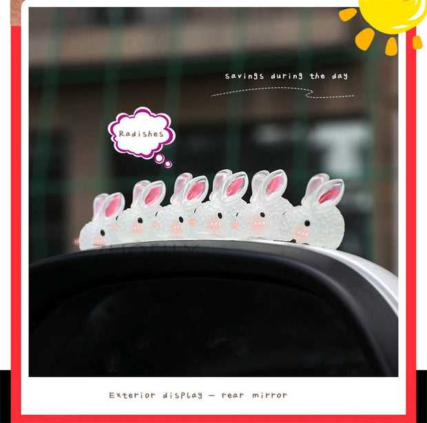 Cute Mini Bunny Car Light-emitting Ornament for Automobile Center Console Steering Wheel Rear Mirror Luminous Rabbit Decoration