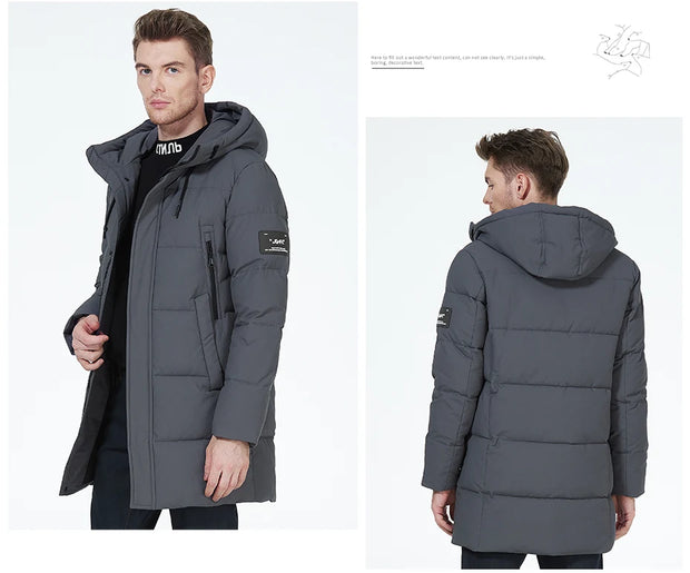 ICEbear 2023 winter  men's clothing thicken warm men's jacket hooded men's mid-length  coat fashionable cotton jacket MWD3061D