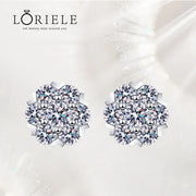 LORIELE Moissanite Diamond Stud Earrings 18K White Gold Plated Silver Flower Eearring for Brilliant Moissanite Party Jewelry