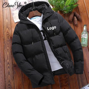 Custom Logo Winter Warm Thick Men Jacket Casual Parkas Hoodie Cotton DIY Zipper Warm Korean Style Fitness Fashion Mens Coat