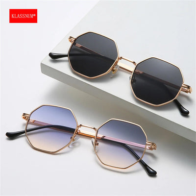 KLASSNUM Women Metal Sunglasses Vintage Men Octagon Luxury Brand Design Sun Glasses UV400 Protection Polygon Frame Eyepiece 2024