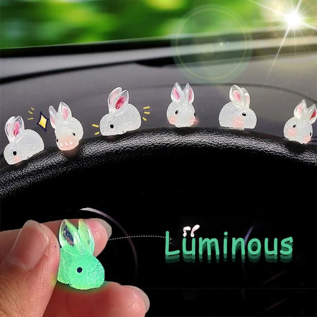 Cute Mini Bunny Car Light-emitting Ornament for Automobile Center Console Steering Wheel Rear Mirror Luminous Rabbit Decoration