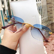 New Rimless Rectangle Vintage Metal Leopard Head Sunglasses Fashion Frameless Tinted Glasses Shades for Women Men