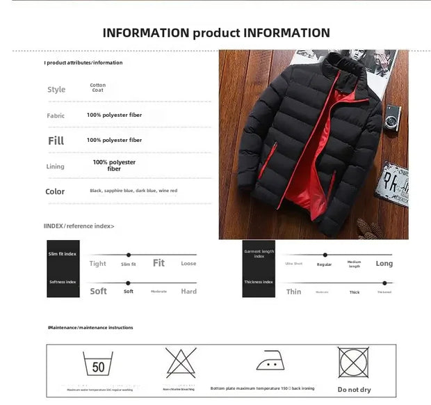 Thickened Autumn/winter Men's Sports Cotton Coat Stand Collar Cardigan Outdoor Padded Jacket Casual Warm