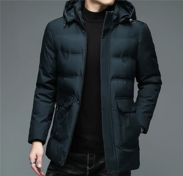 Men's Winter Windproof Warm Jackets Thick Warm Hooded Parkas Long Coat Men Clothing Casual Big Pocket Windproof Overcoats