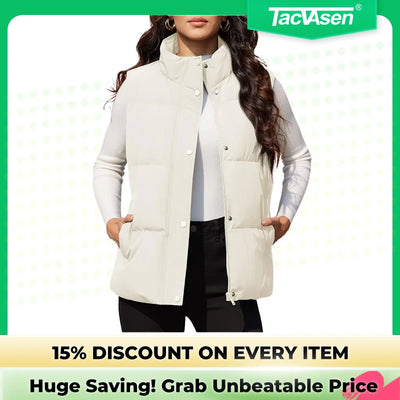 TACVASEN Winter Down Vest Womens Stand Collar Puffer Vest Water Resistant Lightweight Sleeveless Down Coat Padded Jacket Outwear