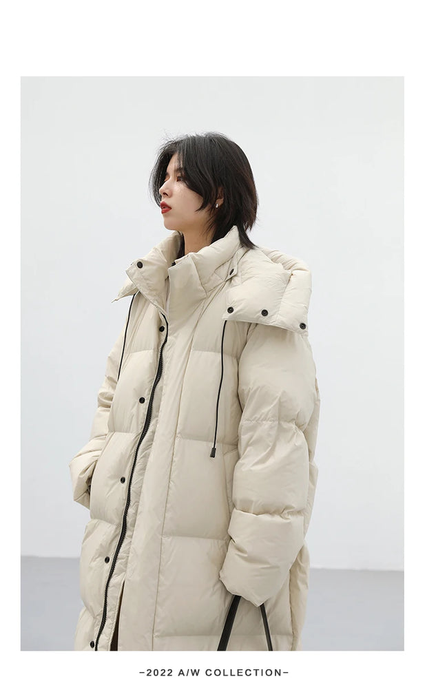 CHIC VEN Women's Down Coats Korean Loose Hooded Thick Warm Long Down Jacket Winter Coat for Women Female Parkas Outerwears 2023