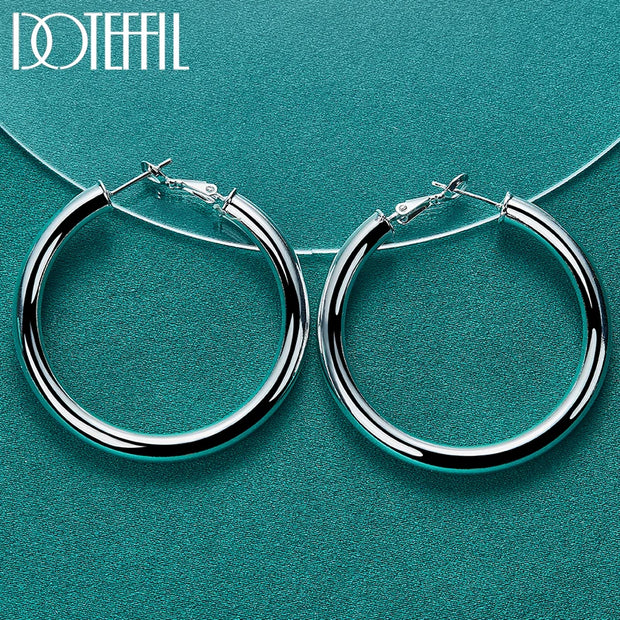 DOTEFFIL 925 Sterling Silver 50mm Round Smooth Big Circle Hoop Earrings For Woman Fashion Party Wedding Jewelry