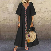 Women's L-5XL Plus Size Summer Commuting Oversized V-neck Short Sleeved Long Dress with Loose and Elegant Line Splicing Casual