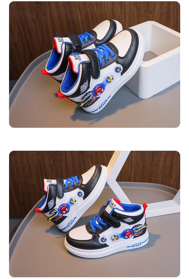 Disney Boys Fashion Sport Shoes Cartoon Spiderman Children's Sneakers Anti-slip Basket Shoes Student Shoes for Kids Size 26-37