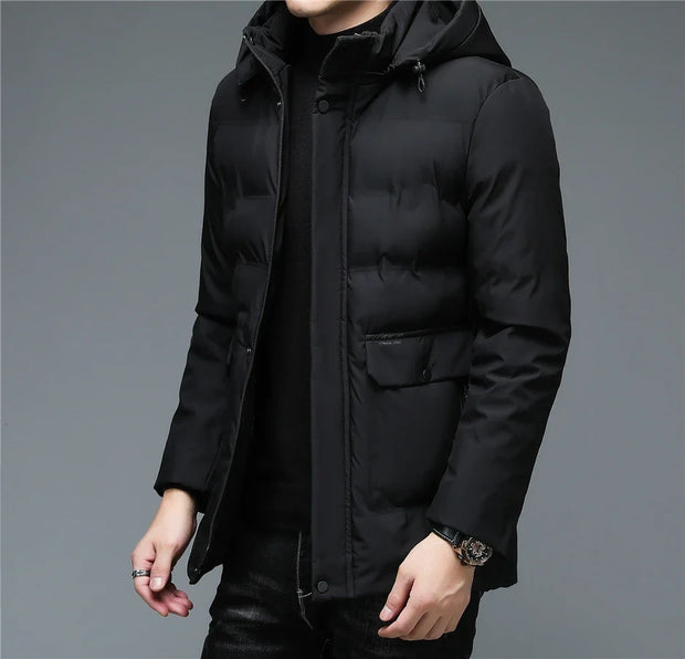 Men's Winter Windproof Warm Jackets Thick Warm Hooded Parkas Long Coat Men Clothing Casual Big Pocket Windproof Overcoats