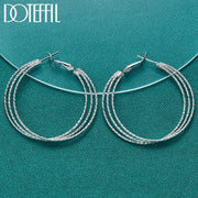 DOTEFFIL 925 Sterling Silver Round Three Circle 50mm Hoop Earrings For Woman Wedding Engagement Party Fashion Charm Jewelry