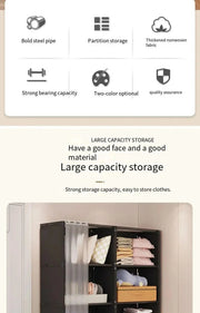 Dustproof Wardrobe Simple Assembly Storage Wardrobe Bedroom Opens Storages  Locker Large Capacity Clothes Organizer Cabinet