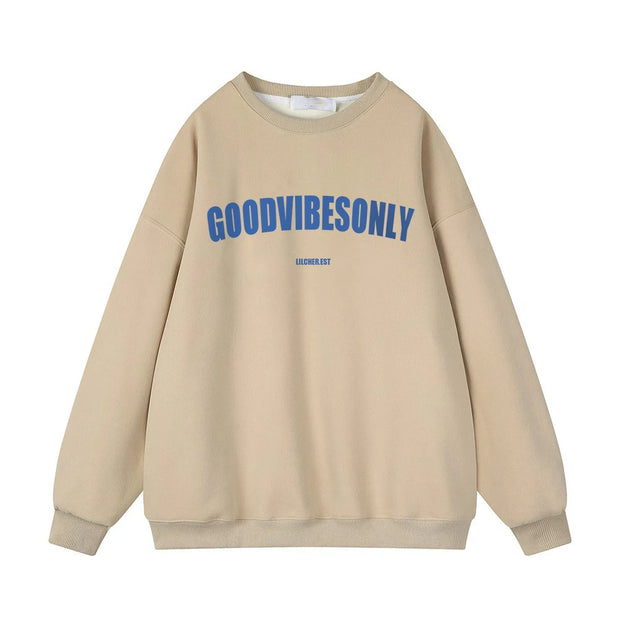 Hirsionsan Letter Print Loose O Neck Sweatshirt Women Korean Casual Pullovers Oversized Warm Loose  Female Sportwear 2023 New