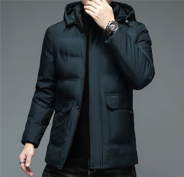 Men's Winter Windproof Warm Jackets Thick Warm Hooded Parkas Long Coat Men Clothing Casual Big Pocket Windproof Overcoats