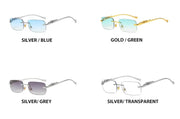 New Rimless Rectangle Vintage Metal Leopard Head Sunglasses Fashion Frameless Tinted Glasses Shades for Women Men