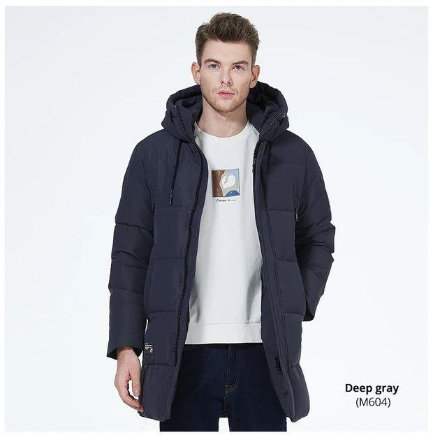 ICEbear 2023 winter  men's clothing thicken warm men's jacket hooded men's mid-length  coat fashionable cotton jacket MWD3061D