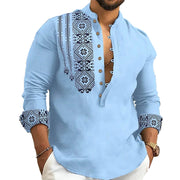 Men's Casual Loose Henley V Neck T Shirts, Button Down Shirt Blouse With Long Sleeves, Perfect For Summer Fashion