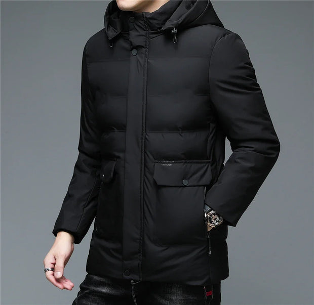 Men's Winter Windproof Warm Jackets Thick Warm Hooded Parkas Long Coat Men Clothing Casual Big Pocket Windproof Overcoats