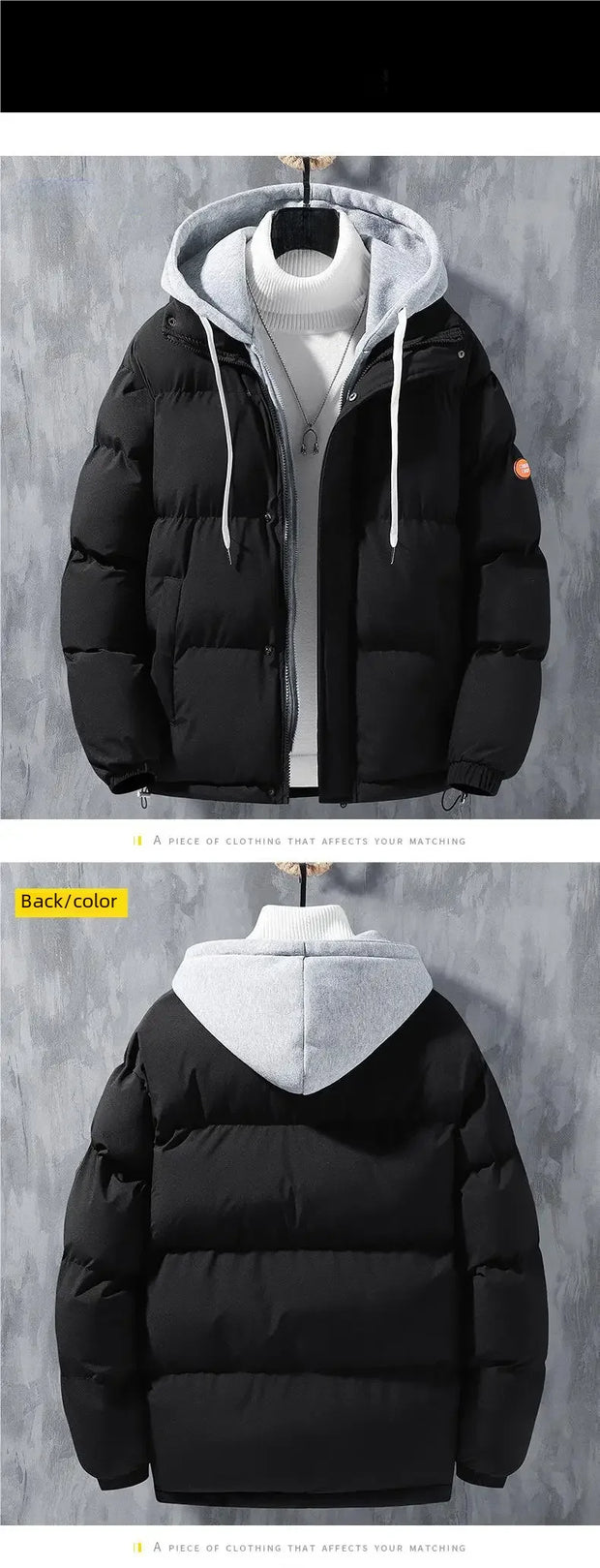 Winter Loose-fit Thickened Warm Cotton Coat Hood For Men Trendy Student Puffer Jacket Two-piece Illusion