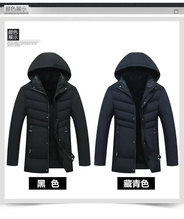 New Fashion Fleece Hooded Winter Coat Men Thick Warm Mens Winter Jacket Windproof Gift For Father Husband Parka Windproof Parkas