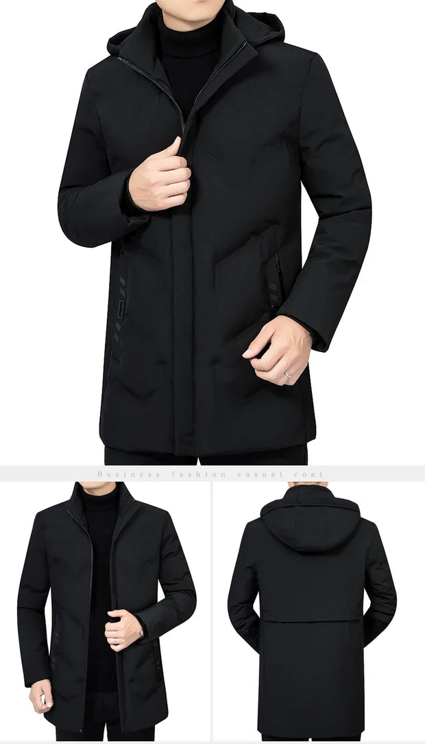 New Male Winter Jacket Men Thicken Warm Men Parkas Hooded Long Coat Fleece Mens Jackets Outwear Windproof Padded Down Parka