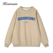 Hirsionsan Letter Print Loose O Neck Sweatshirt Women Korean Casual Pullovers Oversized Warm Loose  Female Sportwear 2023 New