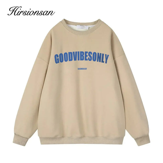 Hirsionsan Letter Print Loose O Neck Sweatshirt Women Korean Casual Pullovers Oversized Warm Loose  Female Sportwear 2023 New